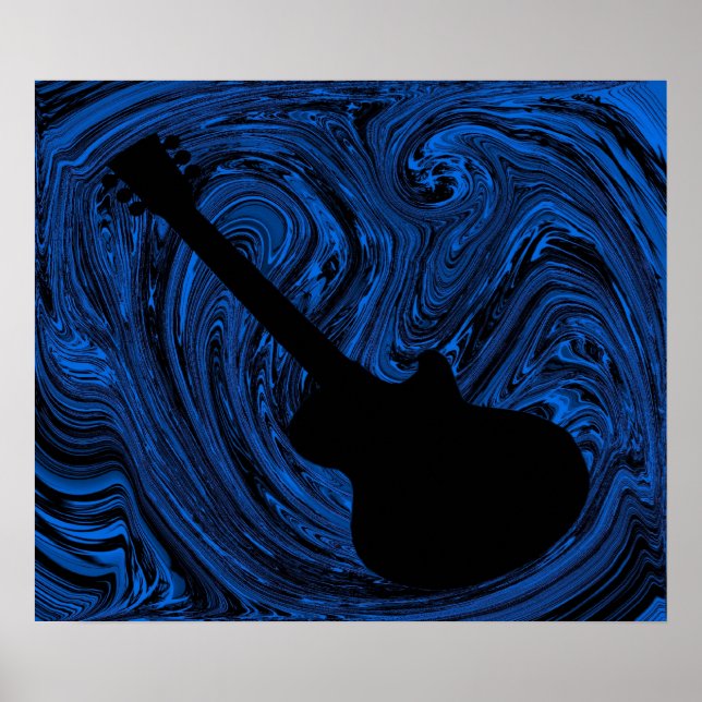 Póster Resumen Swirls Guitar Poster, Azul (Frente)