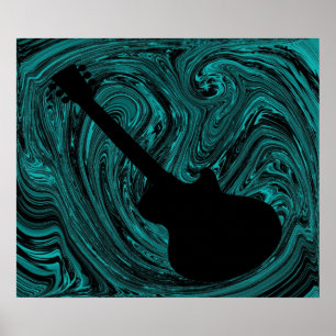 Póster Resumen Swirls Guitar Poster, Verde azulado