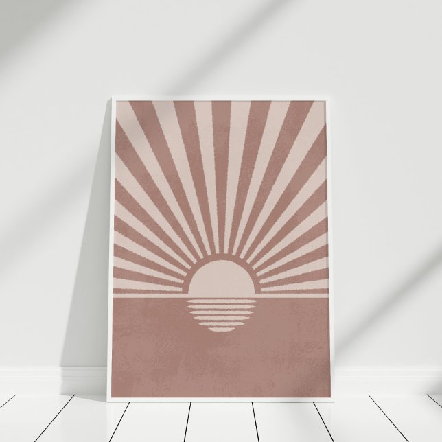 Póster Resumen Terracotta Sunset Beach Wall Art Poster (Abstract Terracotta Sunset Beach Wall Art Poster in a white frame.)
