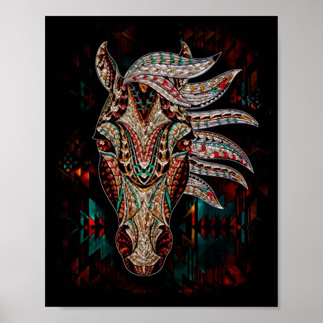 Póster Resumen tribal de caballos Nativo Estadounidense G (Frente)