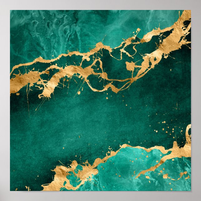 Póster Resumen verde esmeralda y oro (Frente)