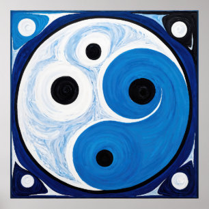 Póster Resumen Yin Yang: Azul y blanco modernista