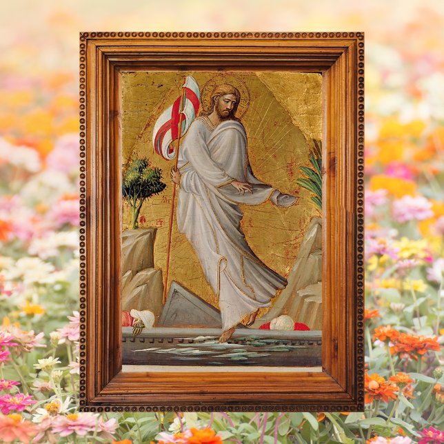 Póster Resurrección Jesucristo Cristiano Feliz Pascua (Religious Christian Catholic Resurrection of Jesus Christ is risen Happy Easter Poster Wall Art)