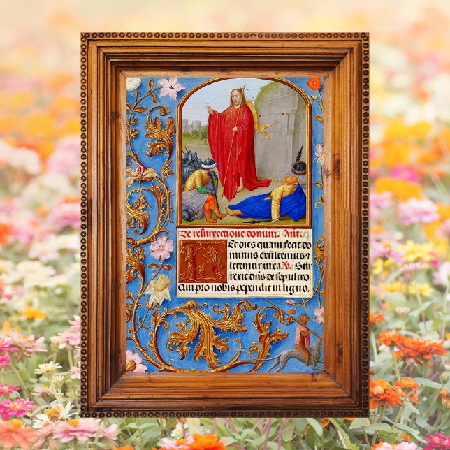 Póster Resurrección medieval cristiana de Pascua Jesús (Religious Christian Catholic Medieval Manuscript Resurrection of Jesus Christ is Risen Easter Poster)
