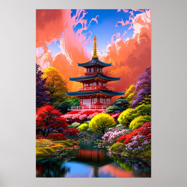 Póster Retiro al cielo, pagoda japonesa (Frente)