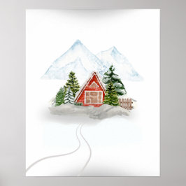 Póster Retiro de montaña nevada: Casa de madera en invier