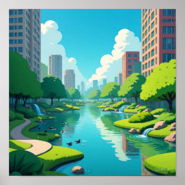 Póster Retiro urbano de árboles de altura