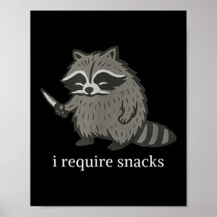 Póster Reto Snacks Raccoon Divertido eslogan sarcástico