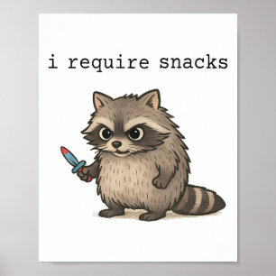 Póster Reto Snacks Raccoon Gracioso Angry Trash Panda M