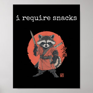 Póster Reto Snacks Raccoon, Gracioso Meme Raccoon