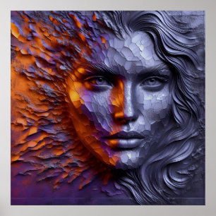 Póster Retrato abstracto de la cara de la mujer - Grabado
