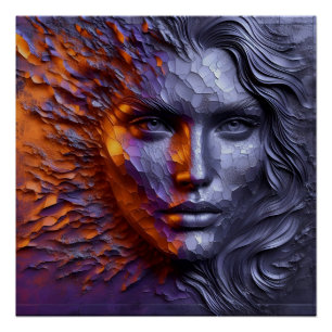 Póster Retrato abstracto de la cara de la mujer - Grabado
