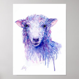 Póster Retrato abstracto de las ovejas de la acuarela