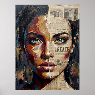 Póster Retrato Abstracto de Mujer en Mezcla de Medios Pal