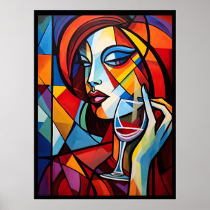 Póster Retrato abstracto de una mujer bebiendo poster de 