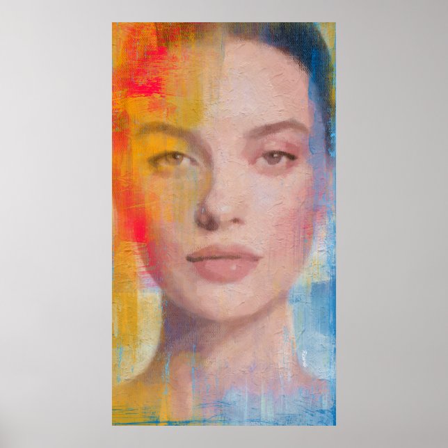 Póster Retrato abstracto vibrante con impasto (Frente)