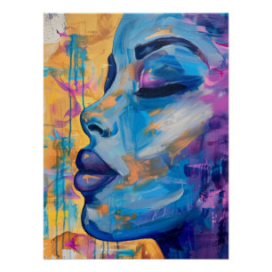 Póster Retrato Acrílico Azul Expresivo