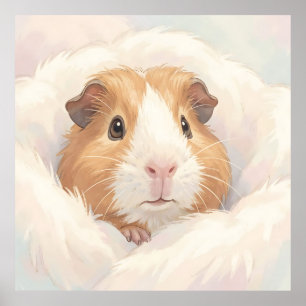 Póster Retrato Adorable de Conejillo de Indias Esponjoso