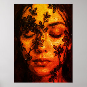 Póster Retrato al óleo texturizado de una mujer con encaj