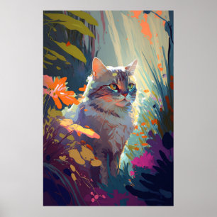 Póster Retrato animal de gato Pintura de vida silvestre a