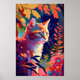 Póster Retrato animal de gato Pintura de vida silvestre a