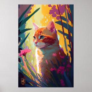 Póster Retrato animal de gato Pintura de vida silvestre a