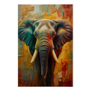 Póster Retrato Artístico de Elefante – Pintura al Óleo Vi