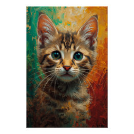 Póster Retrato artístico de gatitos - Pintura vibrante de