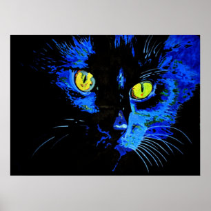 Póster Retrato artístico de gato negro con E amarillo lla