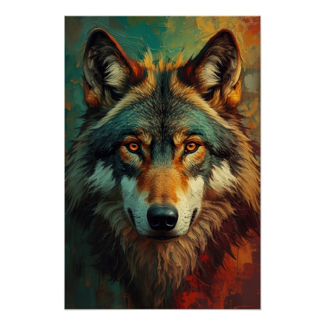 Póster Retrato artístico de lobo - Pintura vibrante de ac (Anverso)