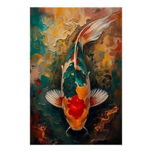 Póster Retrato artístico de peces Koi japoneses al óleo