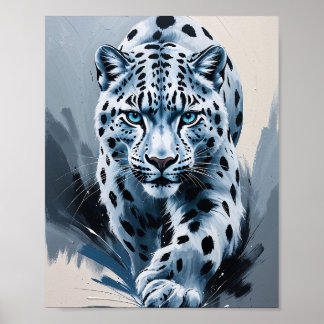 Póster Retrato artístico del leopardo de las nieves abstr