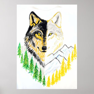 Póster Retrato artístico del lobo con fondo natural