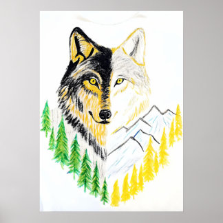 Póster Retrato artístico del lobo con fondo natural