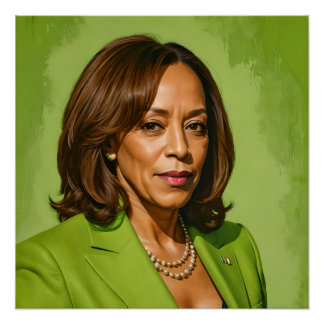 Póster Retrato artístico Kamala Harris, versión verde