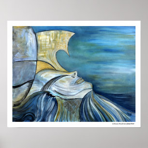 Póster Retrato azul Sirena Mar Poster de fantasía mítica