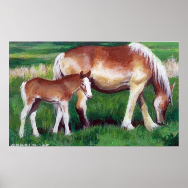 Póster Retrato belga de yeguas y caballos de comida (Frente)