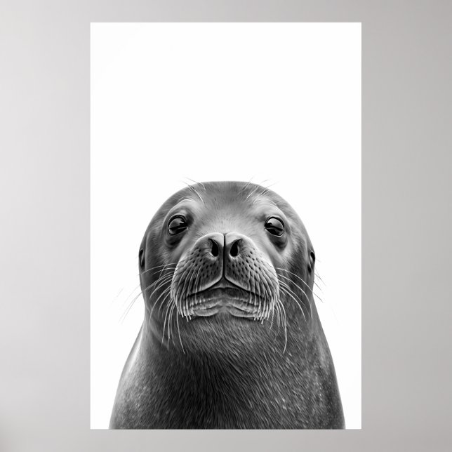 Póster Retrato blanco negro de león en el Mar Moderno (Frente)