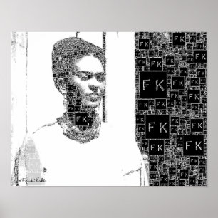 Póster Retrato blanco y negro de Frida Kahlo