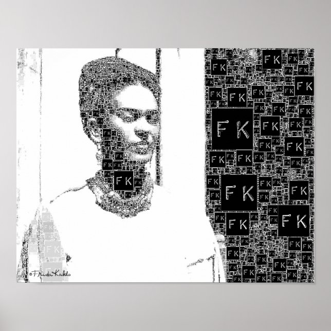 Póster Retrato blanco y negro de Frida Kahlo (Frente)