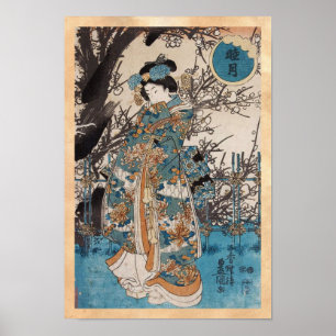 Póster Retrato clásico de geisha ukiyo-e japonés