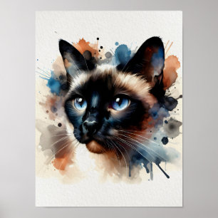 Póster Retrato colorido de gato siamés de color acuático