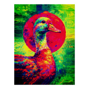 Póster Retrato Colorido de Pato con Impasto Vibrante