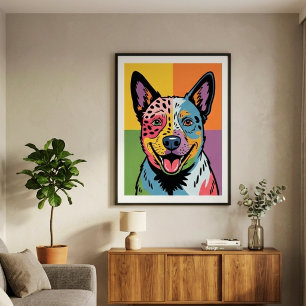 Póster Retrato Colorido de Perro Boyero Australiano en Ar