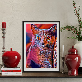Póster Retrato colorido y caprichoso, lindo gato