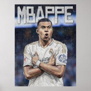 Póster Retrato con garabatos artísticos de Kylian Mbappe