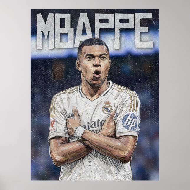 Póster Retrato con garabatos artísticos de Kylian Mbappe (Frente)
