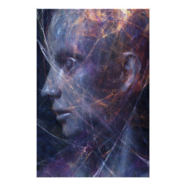 Póster Retrato Cósmico de Hilos de Neón de Cara Fracturad