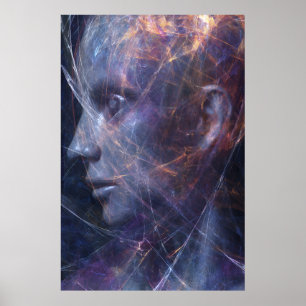 Póster Retrato Cósmico de Hilos de Neón de Cara Fracturad