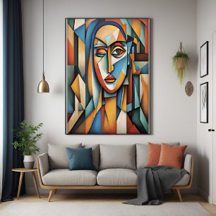 Póster Retrato Cubista Vibrante Resumen Arte Geométrico